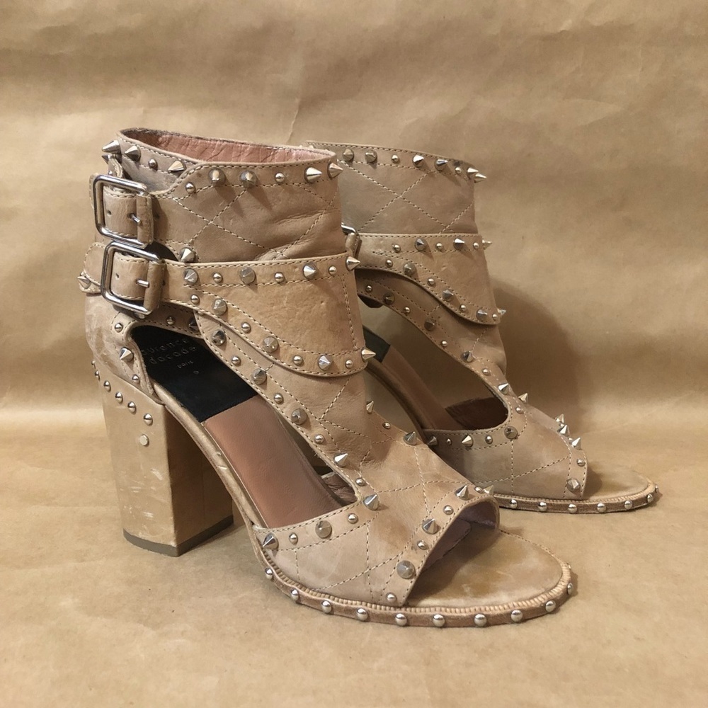 Laurence Dacade Deric Leather Studded Spike Quilted Cutout Block Heel Bootie 8.5